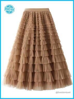 Layered Ruffles Tulle Maxi Skirt Pleated High Waist Fluffy Fairy Dress Tutu